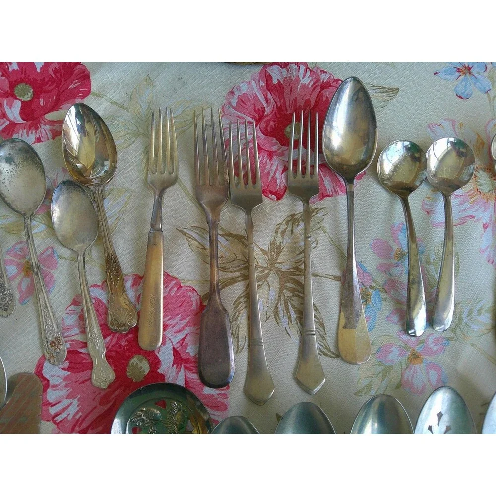 Silver Plate Flatware Lot Rogers,  Italy, Sheffield, England, Sterling Spoon